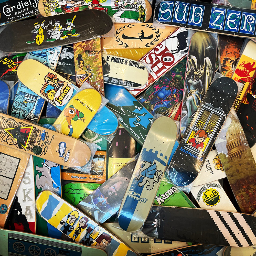 Collage of different Skateboard decks. Some old some new. 