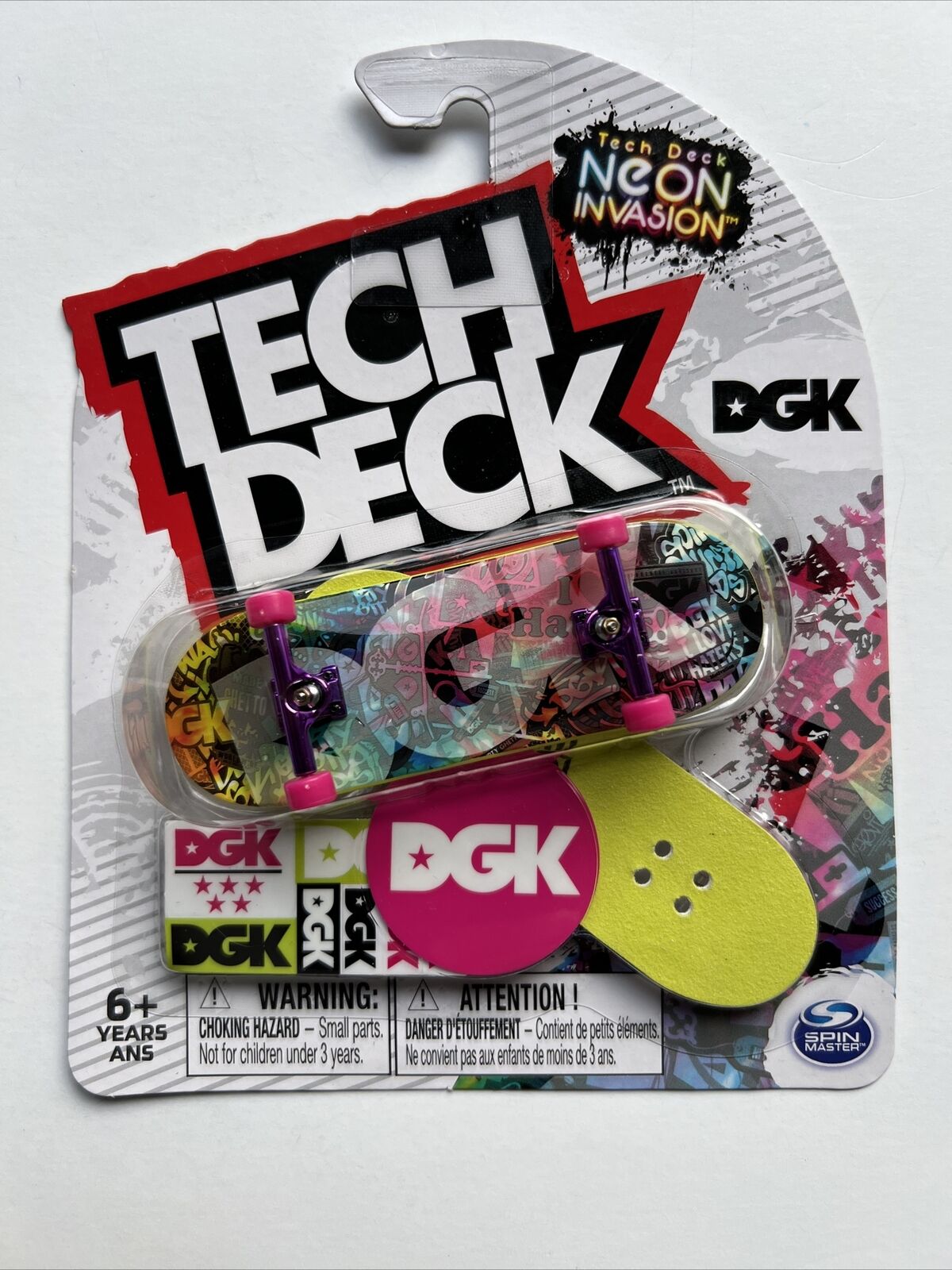 Front side of tech deck packaging for DGK Skateboards Neon Invasion